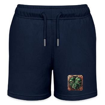 Cybernetic Monstera PCB Design - Kids Organic Sweat Shorts by Stanley/Stella - navy - Front