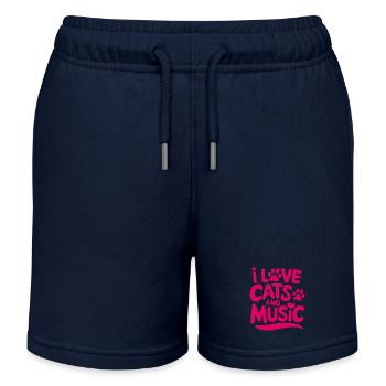 I love cats and music - Kids Organic Sweat Shorts by Stanley/Stella - navy - Front