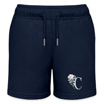 Buchstabe C mit floralem Motiv - Kinder Organic Joggingshorts Mini Bolter von Stanley/Stella - Navy - Vorne