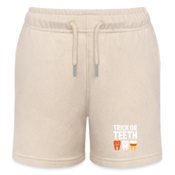 Trick or Teeth Halloween Trio - Kids Organic Sweat Shorts by Stanley/Stella - soft Ecru - Front
