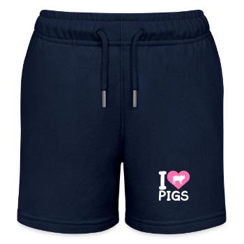 I Love Pigs Heart Piggy Silhouette Love - Kids Organic Sweat Shorts by Stanley/Stella - navy - Front