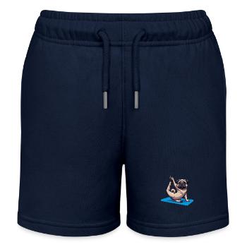 Funny Pug: Yoga & Whimsical Meditation - Kids Organic Sweat Shorts by Stanley/Stella - navy - Front