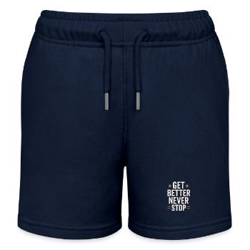 S’améliorer ne jamais s’arrêter, dicton motivant - Short de jogging enfant bio Stanley/Stella - bleu marine - Devant