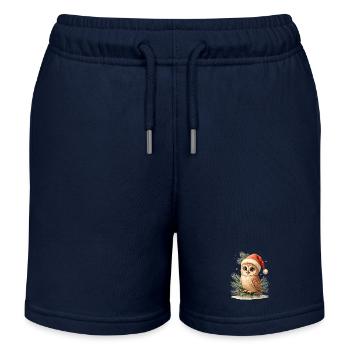 Christmas Owl with Santa Hat - Kids Organic Sweat Shorts by Stanley/Stella - navy - Front