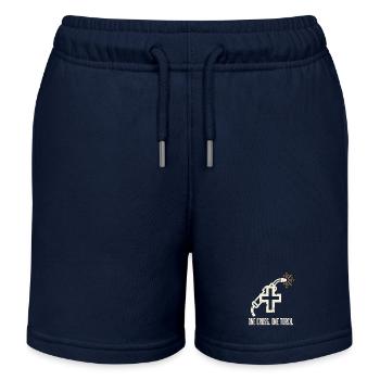 UNE CROIX. UNE TORCHE. Motif du soudeur - Short de jogging enfant bio Stanley/Stella - bleu marine - Devant