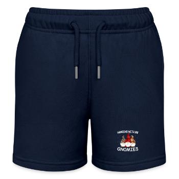 Gnomies Trio: Hanging With Gnomes - Kids Organic Sweat Shorts by Stanley/Stella - navy - Front