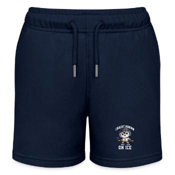 Cooler Pinguin Eishockey Spieler Cartoon - Kinder Organic Joggingshorts Mini Bolter von Stanley/Stella - Navy - Vorne