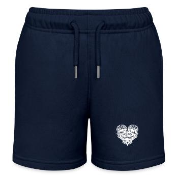 Two Skulls Heart Tribal Tattoo Style - Kids Organic Sweat Shorts by Stanley/Stella - navy - Front