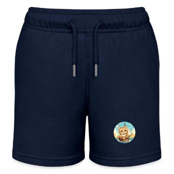Sailing cat on sailboat, sunset tie - Kids Organic Sweat Shorts by Stanley/Stella - navy - Front