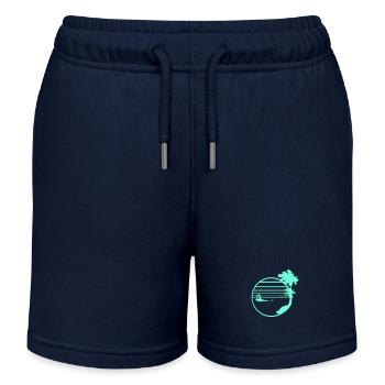 Swimming Man Palm Trees Beach Strip Sea Travel - Kids Organic Sweat Shorts by Stanley/Stella - navy - Front