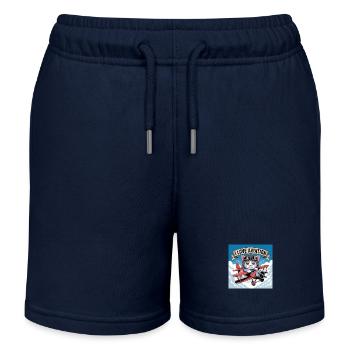 Süsses Kätzchen in einem antiken Doppeldecker - Kinder Organic Joggingshorts Mini Bolter von Stanley/Stella - Navy - Vorne