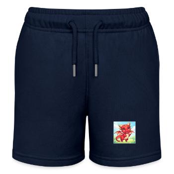 Red Chibi Dragon - Kids Organic Sweat Shorts by Stanley/Stella - navy - Front