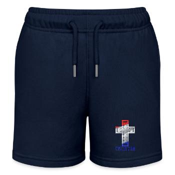 Kroatien Kreuz Flagge Patriotismus Vintage Ruhm Haar - Kinder Organic Joggingshorts Mini Bolter von Stanley/Stella - Navy - Vorne