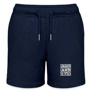 invention funny sayings advancement improvement - Kids Organic Sweat Shorts by Stanley/Stella - navy - Front