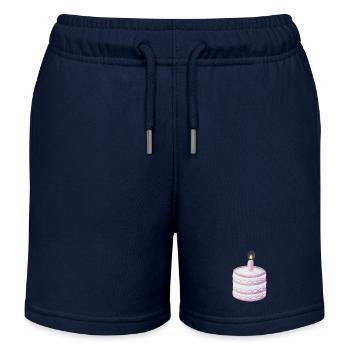 Pastel Birthday Cake with Candle - Kids Organic Sweat Shorts by Stanley/Stella - navy - Front