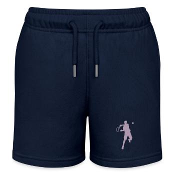 Tennis Player Backhand Silhouette Minimalist - Kids Organic Sweat Shorts by Stanley/Stella - navy - Front