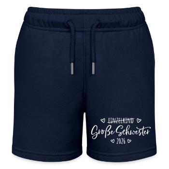 Kein Einzelkind mehr - Große Schwester 2026 - Kinder Organic Joggingshorts Mini Bolter von Stanley/Stella - Navy - Vorne