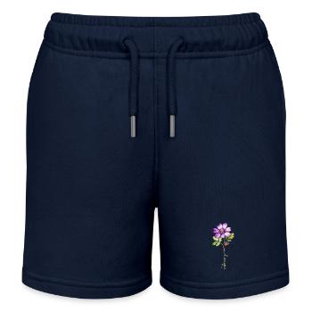 Detaillierte Illustration der Februarblume - Kinder Organic Joggingshorts Mini Bolter von Stanley/Stella - Navy - Vorne