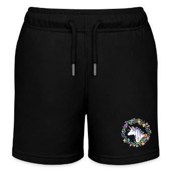 Einhorn Blumen - Kinder Organic Joggingshorts Mini Bolter von Stanley/Stella - Schwarz - Vorne