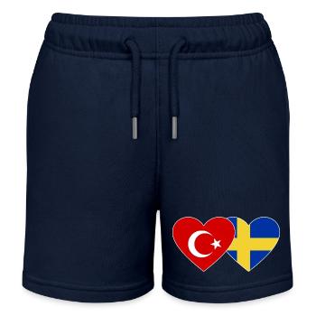 Turquie Suède Drapeau Coeur - Short de jogging enfant bio Stanley/Stella - bleu marine - Devant