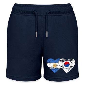 Argentina South Korea Flag Heart Used - Kids Organic Sweat Shorts by Stanley/Stella - navy - Front