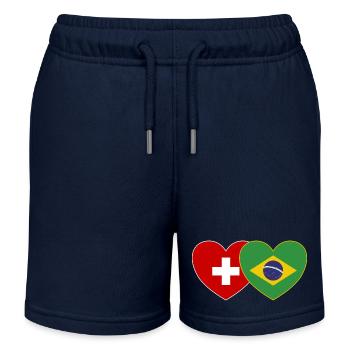 Schweiz Brasilien Flagge Herz - Kinder Organic Joggingshorts Mini Bolter von Stanley/Stella - Navy - Vorne