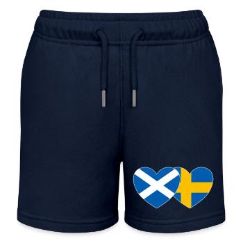 Scotland Sweden Flag Heart Wide - Kids Organic Sweat Shorts by Stanley/Stella - navy - Front