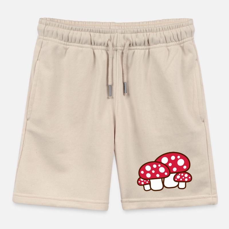 Many Mushrooms Red Dots Pattern Toadstool Fungus Kids Organic Sweat Shorts by Stanley/Stella