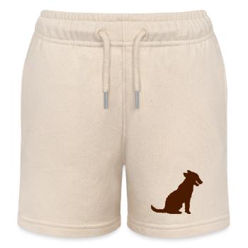Dog Sitting Silhouette Tongue Sticking Out Outline - Kids Organic Sweat Shorts by Stanley/Stella - soft Ecru - Front