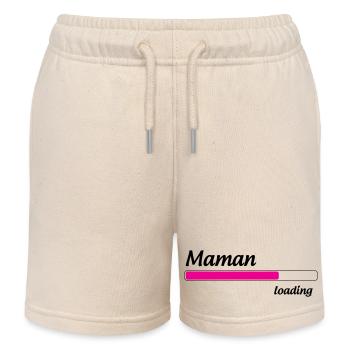 Mom loading... Please Wait - Mother-to-be - Kids Organic Sweat Shorts by Stanley/Stella - soft Ecru - Front