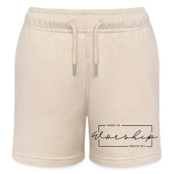 🙏Zum Gottesdienst gemacht – Psalm 95,1 Christliches T-Shirt - Kinder Organic Joggingshorts Mini Bolter von Stanley/Stella - Natur - Vorne