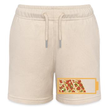 Pizza Battery Status Full Funny Food Quote - Kids Organic Sweat Shorts by Stanley/Stella - soft Ecru - Front
