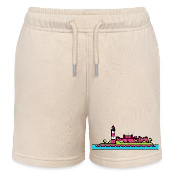 Plymouth City Skyline Smeaton's Tower Line Art - Kids Organic Sweat Shorts by Stanley/Stella - soft Ecru - Front
