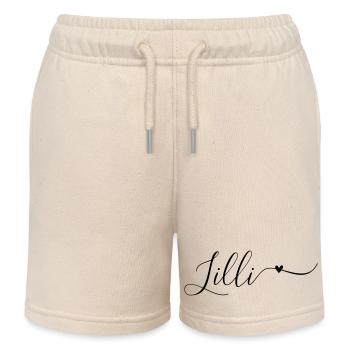 Lilli Surname First Name Decorative - Kids Organic Sweat Shorts by Stanley/Stella - soft Ecru - Front