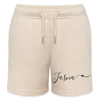 Jasna Surname First Name Decorative - Kids Organic Sweat Shorts by Stanley/Stella - soft Ecru - Front