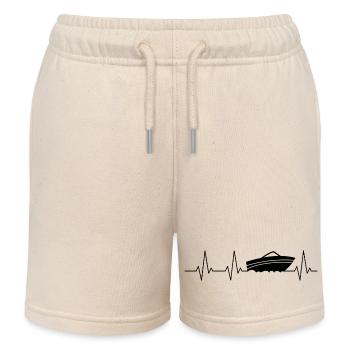 Heartbeat Motorboat Boat - Kids Organic Sweat Shorts by Stanley/Stella - soft Ecru - Front