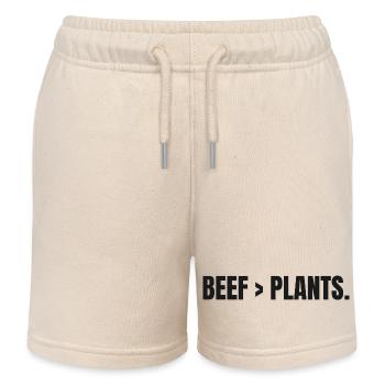 BEEF > PLANTS | Carnivore steak instead of plants - Kids Organic Sweat Shorts by Stanley/Stella - soft Ecru - Front