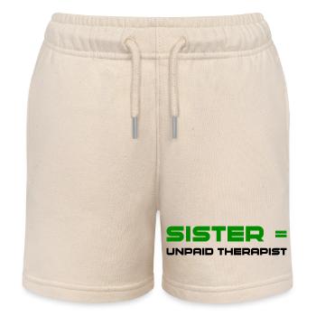 Green Bold Sister Typography - Kids Organic Sweat Shorts by Stanley/Stella - soft Ecru - Front