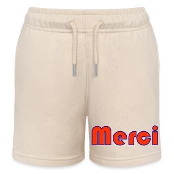 THANK YOU. THANKS. THANK YOU. ANNIVERSARY. BIRTH. - Kids Organic Sweat Shorts by Stanley/Stella - soft Ecru - Front