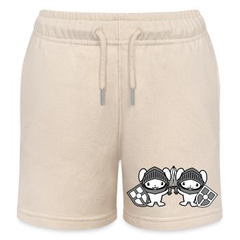 2 Bunnies Knight Sword Shield Armor Helmet Castle - Kids Organic Sweat Shorts by Stanley/Stella - soft Ecru - Front