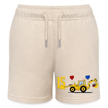 Tracteur excavatrice 15e anniversaire - Short de jogging enfant bio Stanley/Stella - écru doux - Devant