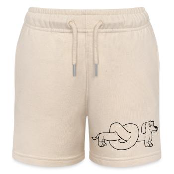 Dog Dachshund Pretzel Shape Knot Long Body Comic - Kids Organic Sweat Shorts by Stanley/Stella - soft Ecru - Front