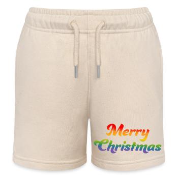LGBTQI Rainbow Merry Christmas - Kids Organic Sweat Shorts by Stanley/Stella - soft Ecru - Front