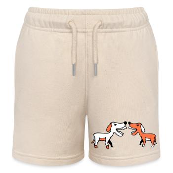 2 dogs bark loudly at Nasty Fight Biting Team - Kids Organic Sweat Shorts by Stanley/Stella - soft Ecru - Front