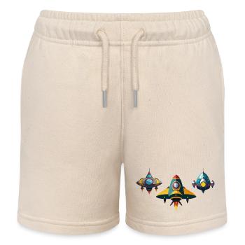 Spaceships - Kids Organic Sweat Shorts by Stanley/Stella - soft Ecru - Front