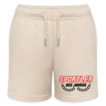 Sportler Schriftzug in roter Outline - Kinder Organic Joggingshorts Mini Bolter von Stanley/Stella - Natur - Vorne