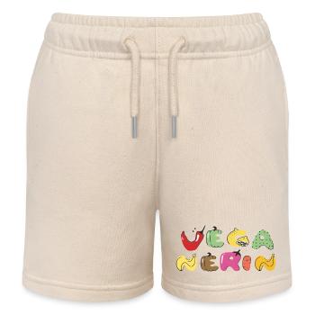 Vegan Colorful Vegetable Letters - Kids Organic Sweat Shorts by Stanley/Stella - soft Ecru - Front