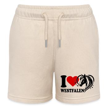 I love Pferd Westfalen - Kinder Organic Joggingshorts Mini Bolter von Stanley/Stella - Natur - Vorne