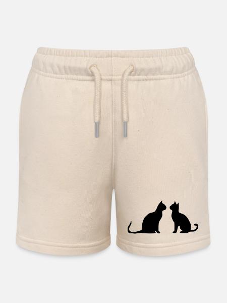 Schwarze Katze 2 Katzen Silhouetten Geschenk - Kinder Organic Joggingshorts Mini Bolter von Stanley/Stella - Natur