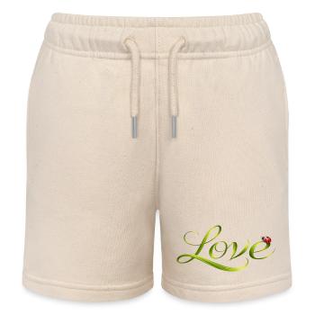 Love font made of blade of grass with ladybug - Kids Organic Sweat Shorts by Stanley/Stella - soft Ecru - Front